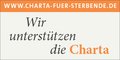 Banner mit der Webadresse "www.charta-fuer-sterbende.de" oben und dem Text "Wir unterstützen die Charta" darunter, wobei das Wort "Charta" orange hervorgehoben ist.
